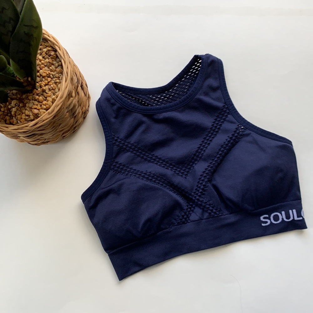 🚨 CLOSING 🚨Soulcycle Navy Blue High Neck Sports Bra Sz Small - Picture 2 of 6